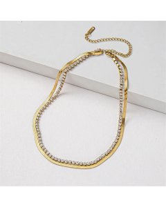 Minimalism Geometric Titanium Steel Inlaid Zircon Necklace CA07830145