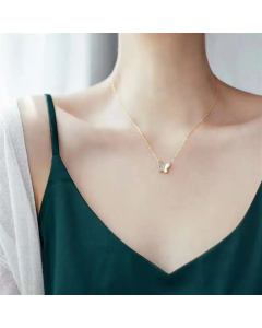 Elegant Inlay Shell Butterfly Pendent Stainless Steel Necklace CA07830150