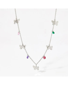 Vacation Butterfly Inlay Artificial Gemstones Stainless Steel Necklace CA07830156