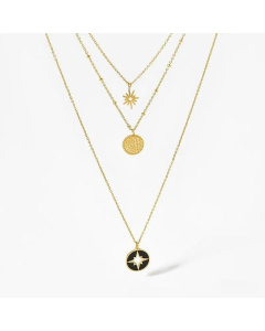 Layered Enamel Round Star Pendent Stainless Steel Necklace CA07830159