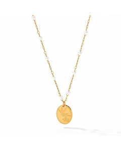 Letter Bear Round Butterfly Inlay Artificial Pearls Pendant Stainless Steel Necklace CA07830162