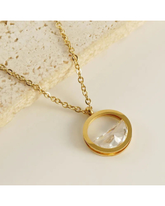 Minimalism Circle Stainless Steel Titanium Steel Plating Hollow Out Inlay Zircon Pendant Necklace CA07830163