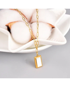 Fashion Rectangle Plating Inlay Shell Pendant Titanium Steel Necklace CA07830166