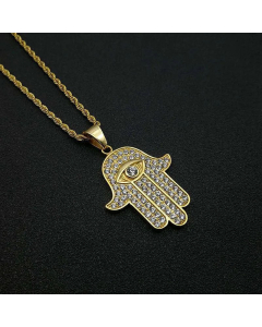 Fashion Palm Inlay Zircon Pendant Hemp Flowers Chain Necklace CA07830169
