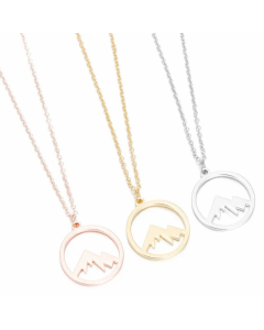 Hollow Out Round Mountain Titanium Steel Pendant Necklace CA07830174