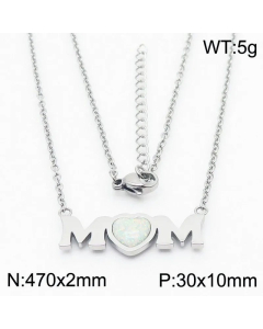 Fashion MAMA Letter Heart Shape Plating Inlay Artificial Gemstones Titanium Steel Pendant Necklace CA07830178