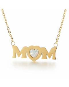 Fashion MAMA Letter Heart Shape Plating Inlay Artificial Gemstones Titanium Steel Pendant Necklace CA07830178