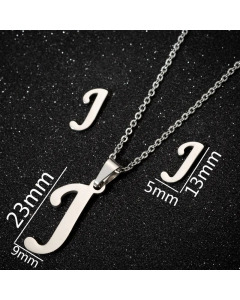 1 Set Hollow Out Letter Pendant Titanium Steel Plating Necklace CA07830180-Steel Color-J