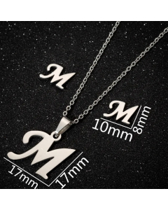1 Set Hollow Out Letter Pendant Titanium Steel Plating Necklace CA07830180-Steel Color-M