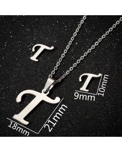 1 Set Hollow Out Letter Pendant Titanium Steel Plating Necklace CA07830180-Steel Color-T