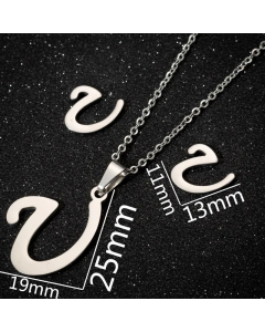 1 Set Hollow Out Letter Pendant Titanium Steel Plating Necklace CA07830180-Steel Color-U