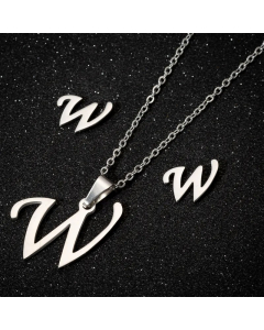 1 Set Hollow Out Letter Pendant Titanium Steel Plating Necklace CA07830180-Steel Color-W