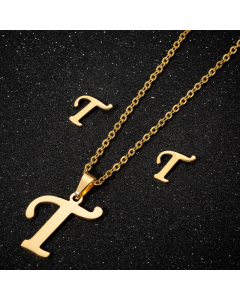 1 Set Hollow Out Letter Pendant Titanium Steel Plating Necklace CA07830180-Gold Color-T