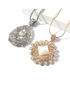 Luxurious Water Drop Shaped Inlay Artificial Crystal Rhinestones Stainless Steel Necklace CA07830188