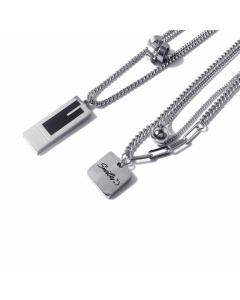 Hip-Hop Plating Layered Square Letter Stainless Steel Necklaces CA07830203