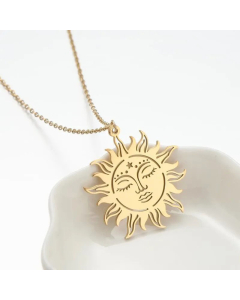 Fashion Hollow Out Sun Pendant Titanium Steel Plating Necklace CA07830206-Gold Color-01