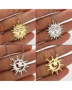 Fashion Hollow Out Sun Pendant Titanium Steel Plating Necklace CA07830206