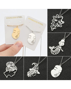 Minimalism Human Face Pendant Titanium Steel Plating Hollow Out Necklace CA07830207
