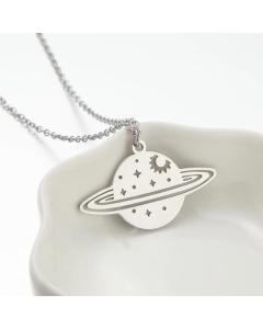Fashion Hollow Out Planet Pendant Titanium Steel Plating Necklace CA07830212-Steel Color-01