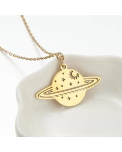 Fashion Hollow Out Planet Pendant Titanium Steel Plating Necklace CA07830212-Gold Color-01