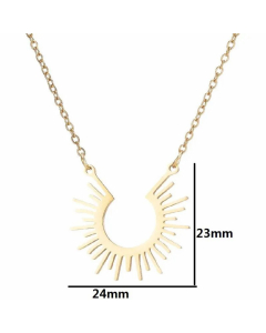 Non-Fading Sun Geometric Pendant Titanium Steel Plating Necklace CA07830213-Gold Color-01