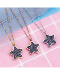 Fashion Pentagram Plating Inlay Artificial Gemstones Titanium Steel Pendant Necklace CA07830214