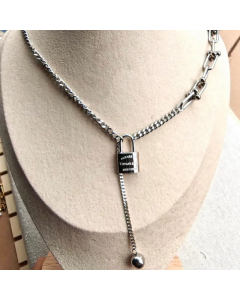 Casual Letter Lock Pendant Stainless Steel Plating Titanium Steel Necklace CA07830226