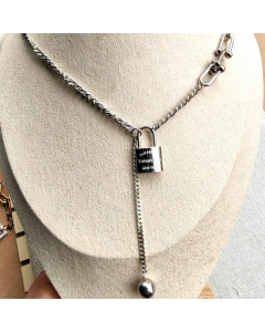 Casual Letter Lock Pendant Stainless Steel Plating Titanium Steel Necklace CA07830226