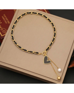 Enamel Heart Shape Butterfly Stainless Steel Plating Tassel Necklace CA07830227