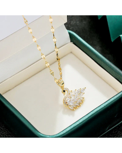 Elegant Swan Inlay Zircon Pendant Titanium Steel Necklace CA07830231