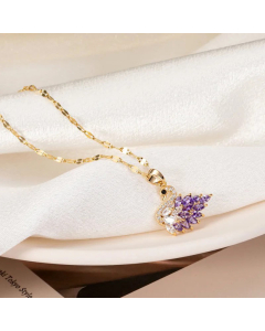 Elegant Swan Inlay Zircon Pendant Titanium Steel Necklace CA07830231