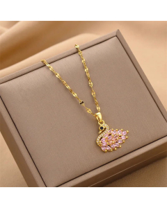 Elegant Swan Inlay Zircon Pendant Titanium Steel Necklace CA07830231