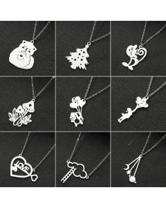 Minimalism Human Face Letter Moon Titanium Steel Plating Hollow Out Pendant Necklace CA07830232
