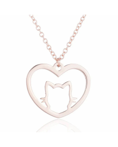 Minimalism Cat Pendant Stainless Steel Plating Necklace CA07830236-Rose Gold Color-01