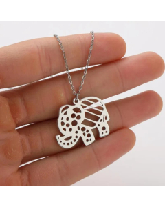 Hollow Out Fox Snake Elephant Titanium Steel Plating Pendant Necklace CA07830237-Steel Color-01