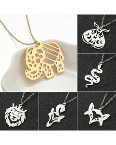 Hollow Out Fox Snake Elephant Titanium Steel Plating Pendant Necklace CA07830237