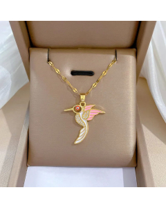 Cute Woodpecker Inlay Rhinestones Pendant Stainless Steel Necklace CA07830240