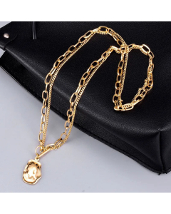Retro OT Buckle Geometric Titanium Steel Inlaid Gold Pendant Necklace CA07830242