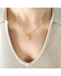 Fairy Style Flower Pendent Titanium Steel Inlay Rhinestones Necklace CA07830244