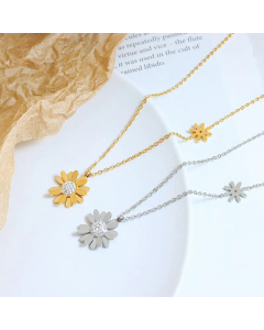 Fairy Style Flower Pendent Titanium Steel Inlay Rhinestones Necklace CA07830244
