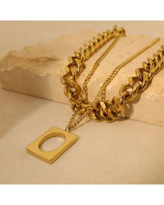Double Layer Square Pendent Titanium Steel Plating Necklace CA07830245