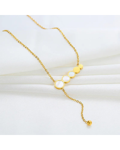 Minimalism Geometric Pendent Titanium Steel Plating Gold Bead Tassel Necklace CA07830251