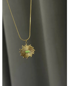 Retro Four-Petal Flower Stainless Steel Spray Paint Enamel Artificial Gemstones Necklace CA07830256