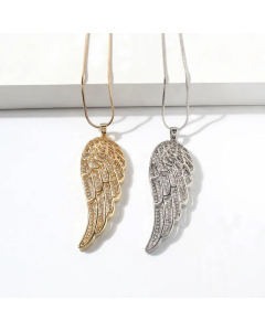 Luxurious Full Diamond Wings Pendent Stainless Steel Plating Necklace CA07830259