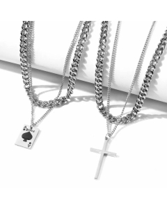Hip-Hop Layered Cross Playing Card Pendent Stainless Steel Plating Necklaces CA07830260