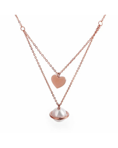 Fashion Inlay Artificial Pearls Pentagram Heart Shape Titanium Steel Pendant Necklace CA07830261-Rose Gold Color-01
