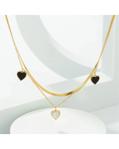 Layered Enamel Heart Shape Titanium Steel Plating Necklaces CA07830263