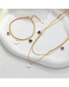 Layered Enamel Heart Shape Titanium Steel Plating Necklaces CA07830263
