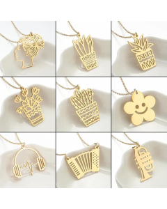 Cute Potted Plant Flower Stainless Steel Plating Pendant Necklace CA07830264