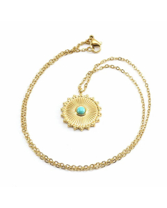 Minimalism Round Plating Inlay Turquoise Stainless Steel Pendant Necklace CA07830265